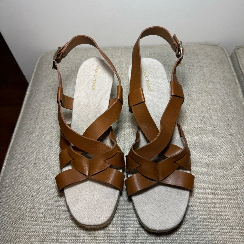 Brand New Cole Haan Crystal‎ Wedge Sandal in Honey Jute Size 8B